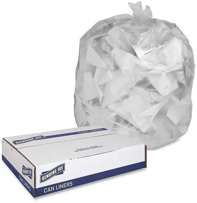 Alt view image 9 of 13 - Genuine Joe Can Liners 31-33 Gal 9mic/.35mil 33"x39" 500/CT Translucent 70012