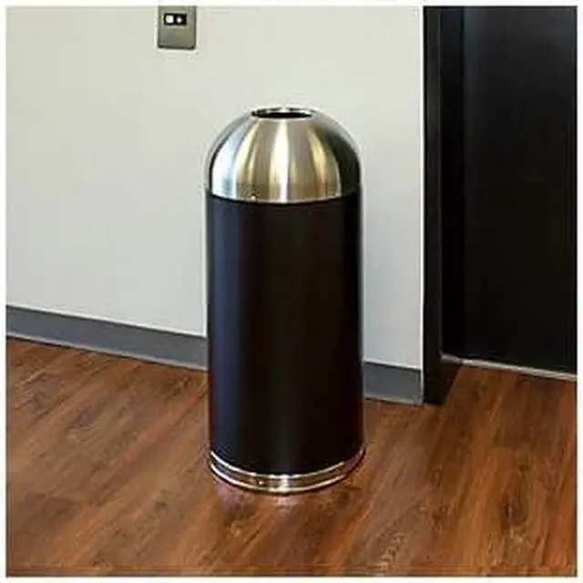 Alt view image 6 of 13 - Genuine Joe Trash Receptacle Domed Top 15 Gal. Black/Silver 58896