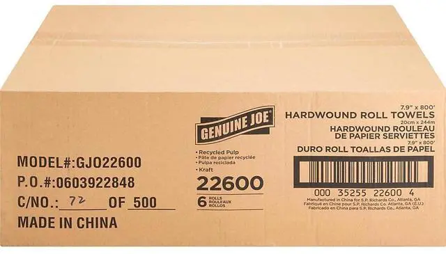 Alt view image 2 of 9 - Genuine Joe Hardwound Roll Towels 2"Core 7-7/8"x800' 6 Rolls/CT NATRL 22600