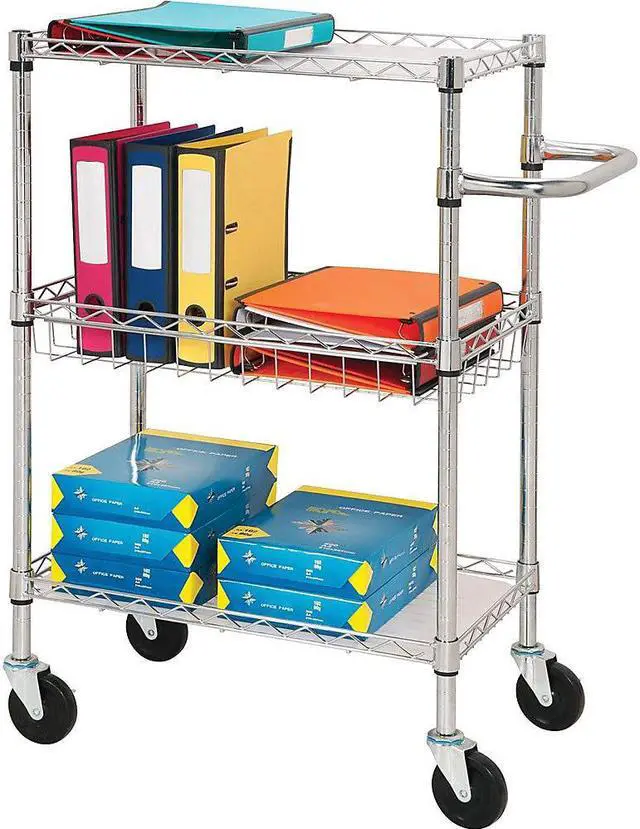 Alt view image 6 of 13 - Lorell 3-Tier Wire Rolling Cart 16"x26"x40" Chrome 84859