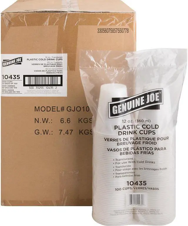 Alt view image 4 of 10 - Genuine Joe Plastic Cup 12 oz 1000/CT Translucent 10435