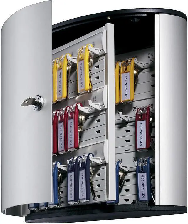Alt view image 7 of 20 - Durable Locking Key Cabinet 36-Key Brushed Aluminum Silver 11 3/4 x 4 5/8 x 11