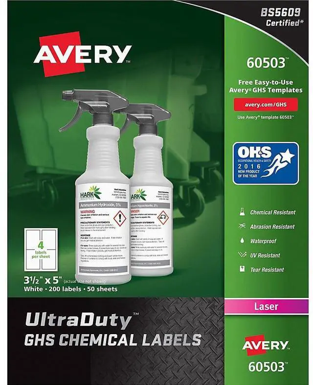 Alt view image 5 of 17 - Avery Chem Label, 3-1/2"W x 5"H, 200 Lbls,  PK200  Synthetic Film  60503