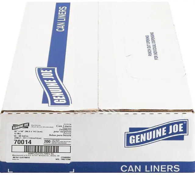 Alt view image 10 of 17 - Genuine Joe Can Liners 55-60 Gal 12mic/.47mil 38"x58" 200/CT Translucent 70014