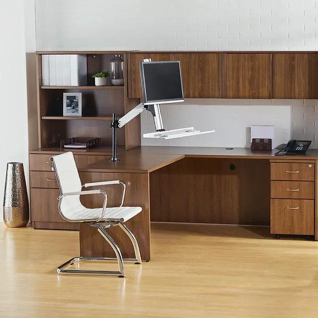 Alt view image 3 of 6 - Lorell Mounting Arm for Monitor, Keyboard, Mouse - Black, Silver - Black, Silver