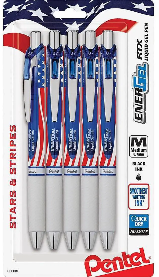 Alt view image 4 of 8 - Pentel EnerGel RTX Retractable Liquid Gel Pen .7mm USA Barrel Black Ink 5/PK BL77USABP5A