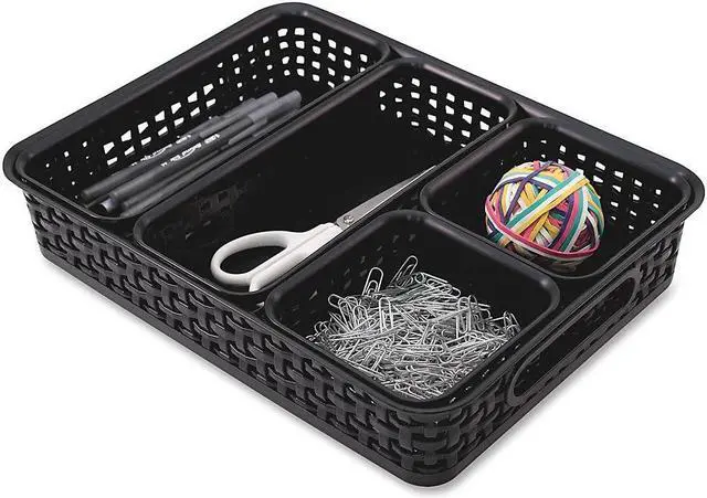 Alt view image 8 of 15 - Advantus Weave Bin Plastic 10-1/10"Wx13-2/5"Lx2-1/2"H 5/PK Black 37530