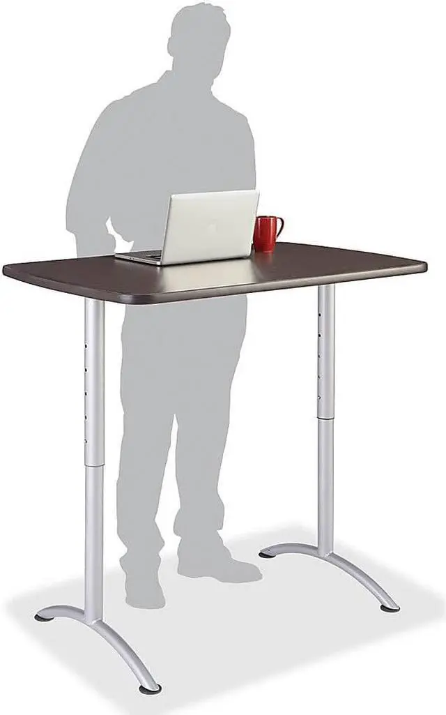 Alt view image 6 of 12 - Iceberg - 69305 - Iceberg Walnut Top Sit-to-Stand Table - Rectangle Top - Arch Base - 2 Legs - 48 Table Top Length x 30