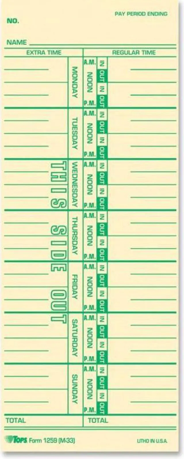 Alt view image 2 of 11 - Tops Time Card for Acroprint/IBM/Lathem/Simplex Weekly 3 1/2 x 9 100/Pack 12593