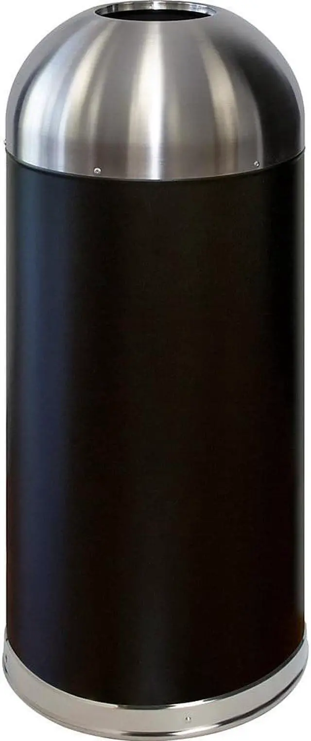 Alt view image 4 of 13 - Genuine Joe Trash Receptacle Domed Top 15 Gal. Black/Silver 58896