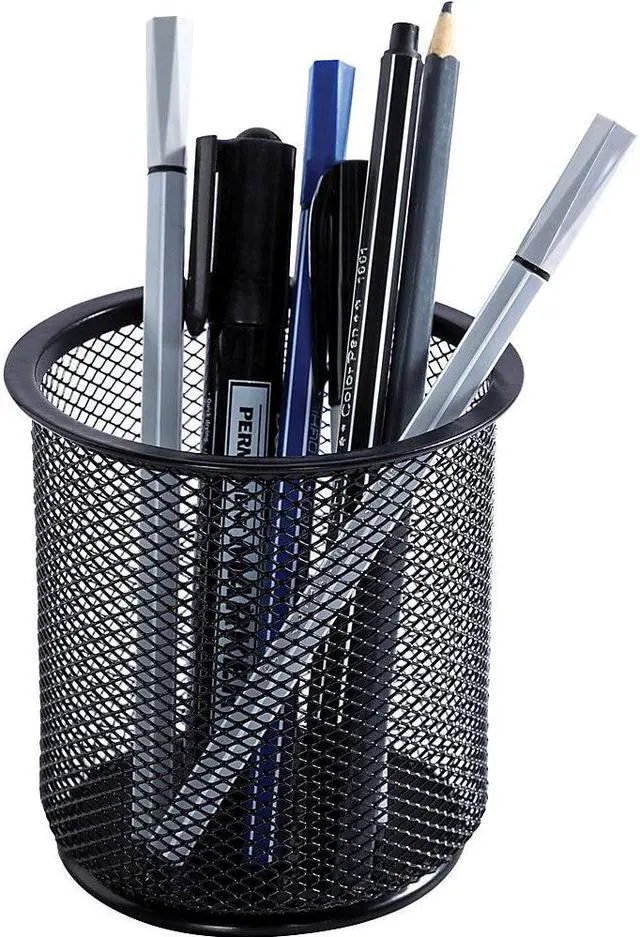 Alt view image 12 of 13 - Lorell Steel Pencil Cup 3-1/2"x3-7/8" Black Mesh 84149
