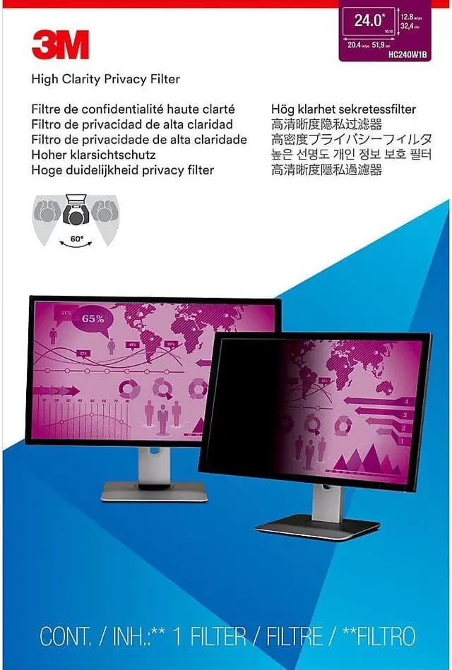 Alt view image 12 of 20 - 3M HC240W1B High Clarity Privacy Filter For 24 Inch Widescreen Monitor (16:10) - Display Privacy Filter - 24 Inch Wide - Black