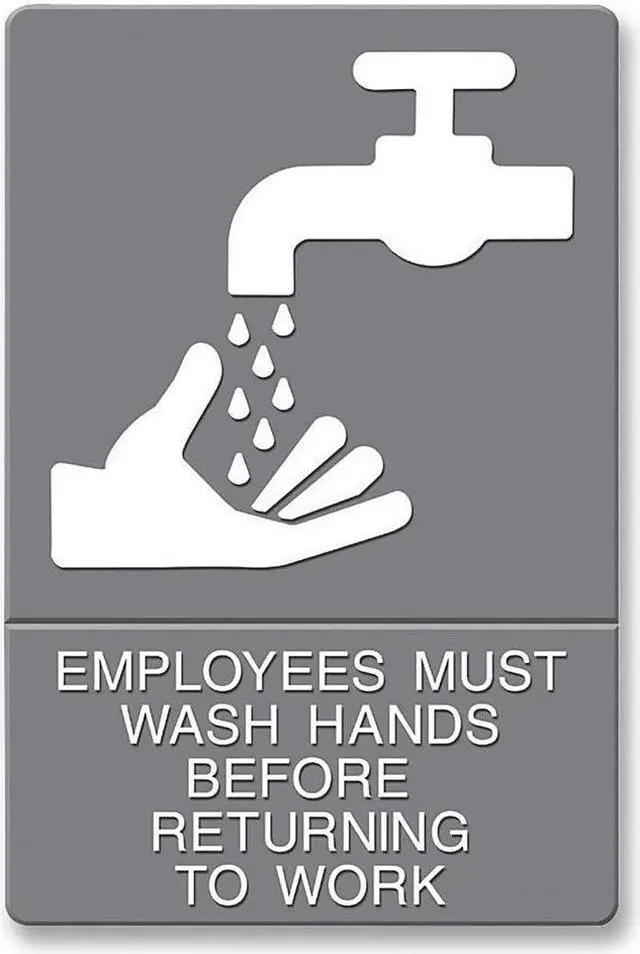 Alt view image 2 of 4 - ADA Sign, Employees Must Wash Hands... Tactile Symbol/Braille, 6 x 9, Gray
