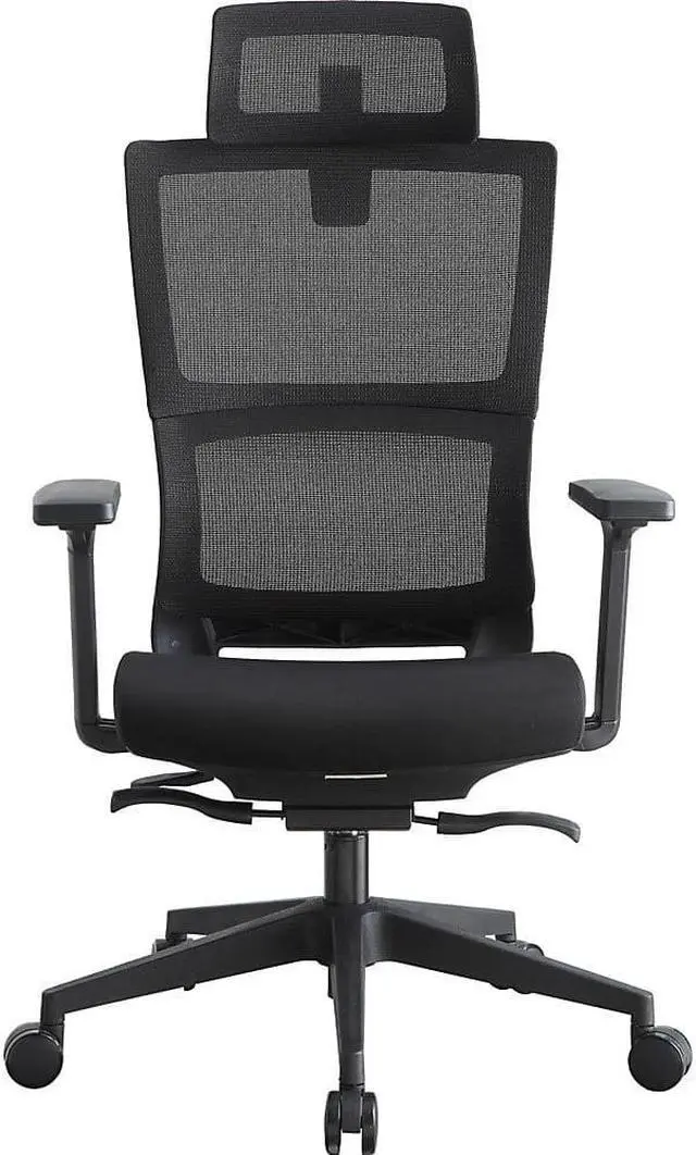Alt view image 6 of 19 - Lorell High Back Mesh Chair w/ Headrest - Black Seat - Black Back - 5-star Base - 28.5" Length x 28.5" Width x 51" Height