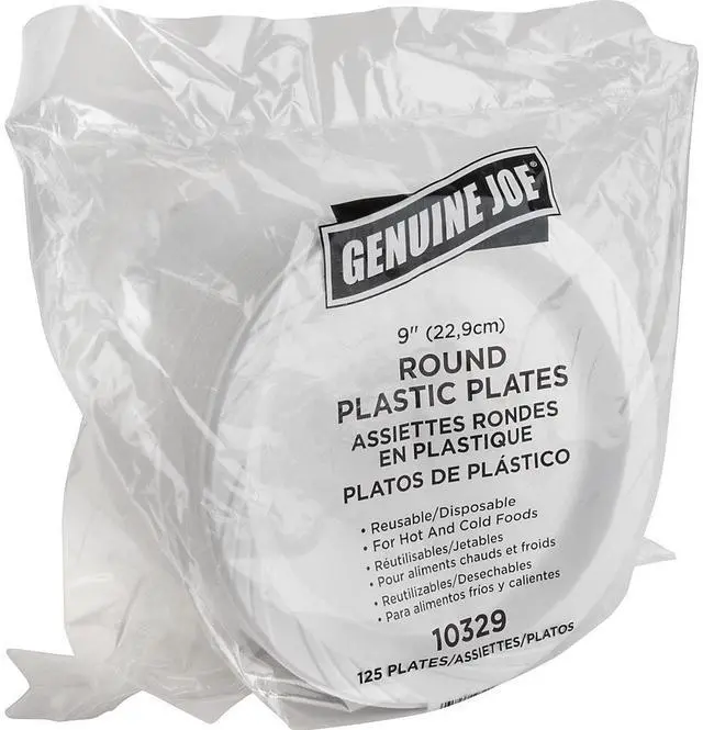 Alt view image 5 of 8 - 9" Plastic Round Plates Reusable/Disposable 125/PK White