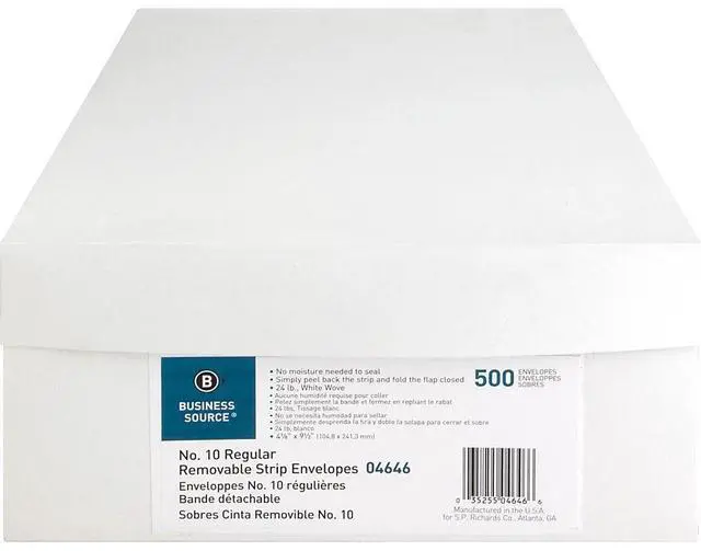 Alt view image 2 of 9 - Business Source Peel/Seal Envelopes Plain No. 10 4-1/2"x9-1/2" 500/BX WE 04646