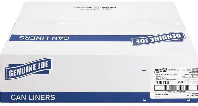 Alt view image 9 of 17 - Genuine Joe Can Liners 55-60 Gal 12mic/.47mil 38"x58" 200/CT Translucent 70014