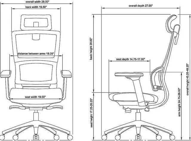 Alt view image 10 of 19 - Lorell High Back Mesh Chair w/ Headrest - Black Seat - Black Back - 5-star Base - 28.5" Length x 28.5" Width x 51" Height