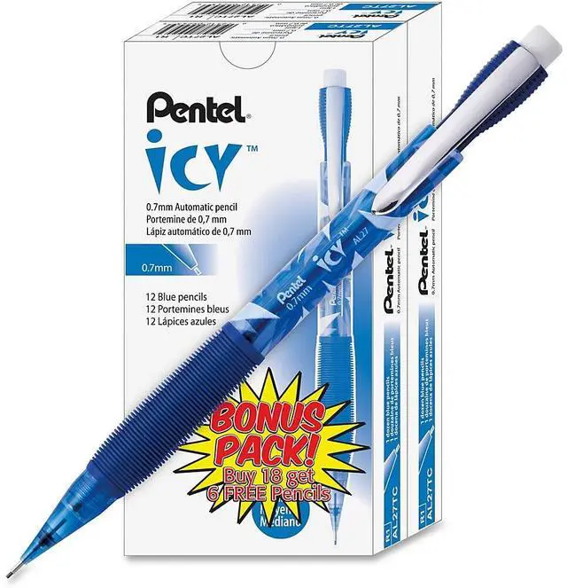 Alt view image 4 of 13 - Pentel Icy Mechanical Pencil 0.7 mm Transparent Blue Barrel 24/Pack AL27TCSWSPR
