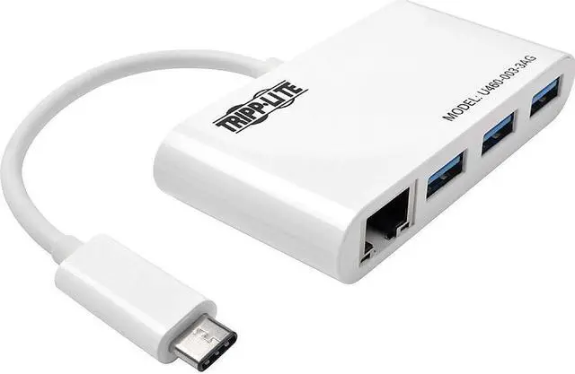 Alt view image 9 of 20 - Tripp Lite 3-Port USB-C to USB-A Hub Portable w/ Gigabit Ethernet Port RJ45 (U460-003-3AG)