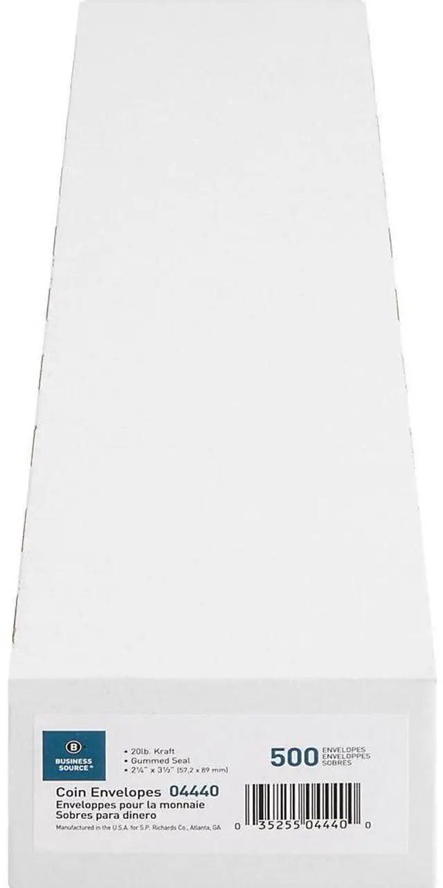 Alt view image 9 of 20 - Business Source Coin Envelopes No.1 24lb. 500/BX 2-1/4"x3-1/2" Kraft 04440