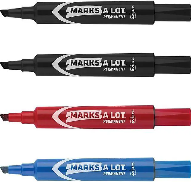 Alt view image 6 of 17 - Marks-A-Lot Regular Desk Style Permanent Marker Chisel Tip Assorted 4/Set 07905
