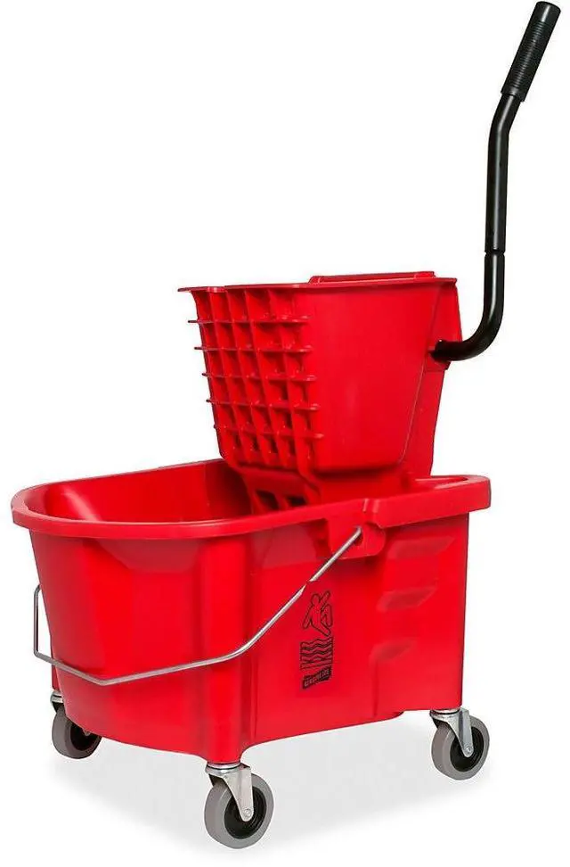 Alt view image 7 of 15 - Mop Bucket/Wringer Combo Splash Guard 26qt. Red