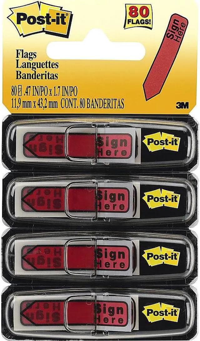 Alt view image 8 of 13 - Post-it Arrow Message 1/2" Page Flags in Dispenser "Sign Here" Red 80/Pack