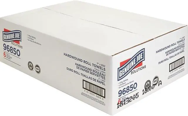 Alt view image 7 of 18 - Genuine Joe Hard Wound Roll Towel 1-Ply 7"x850' 6RL/CT White 96850