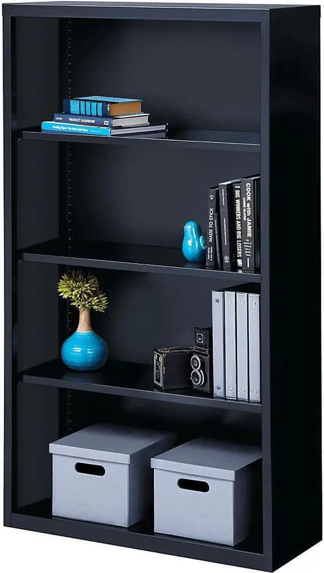 Alt view image 6 of 15 - Lorell Steel Bookcase 4-Shelf 34-1/2"x12-5/8"x60" Black 41288