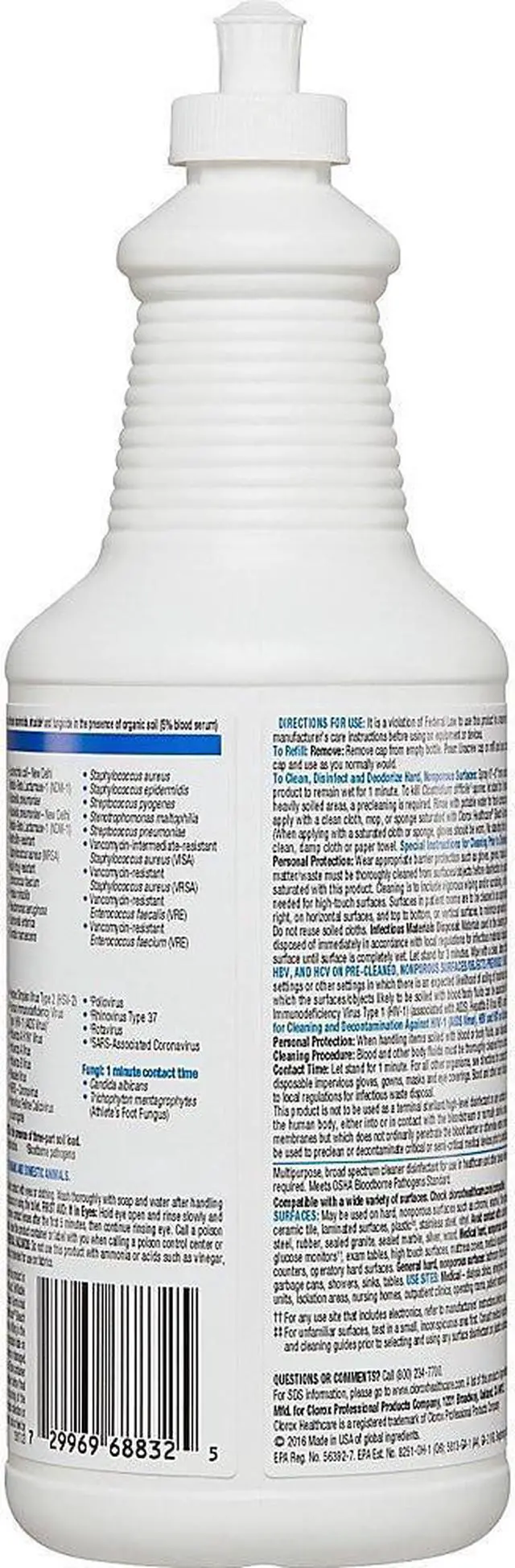Alt view image 5 of 6 - Clorox Bleach Germicidal Cleaner, 32 oz Pull-Top Bottle, 6/Carton CLO68832CT