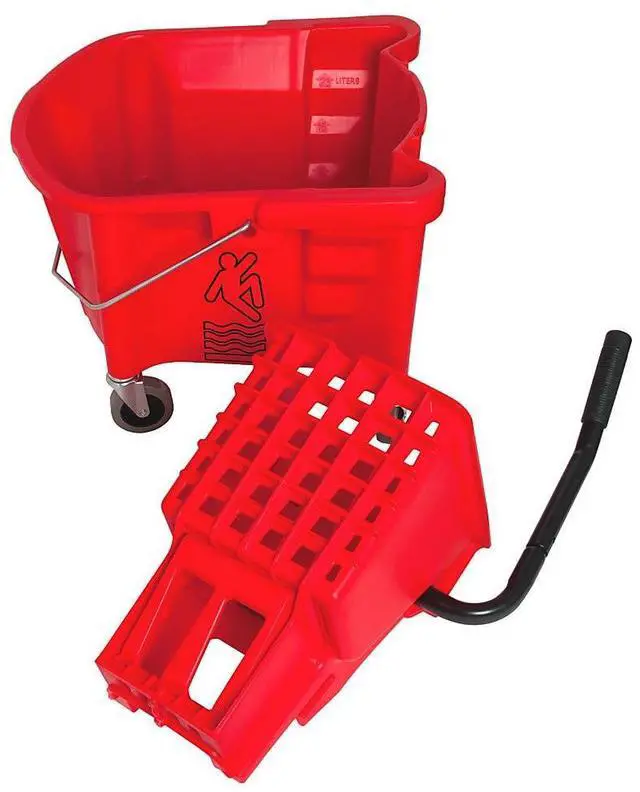Alt view image 4 of 15 - Mop Bucket/Wringer Combo Splash Guard 26qt. Red