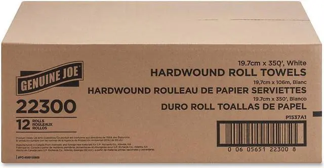 Alt view image 3 of 6 - Genuine Joe Hardwound Roll Towels 1.82"Core 7-7/8"x350' 12 Rolls/CT WE 22300