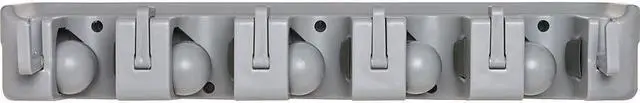 Alt view image 3 of 13 - Genuine Joe Wall Rack Holds 5 Brooms/Tools 6-Hooks f/Hanging Gray 12504
