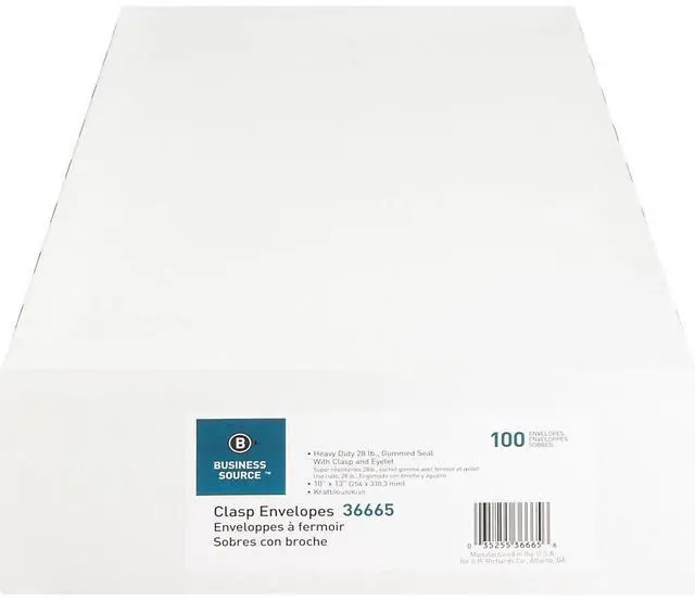 Alt view image 3 of 14 - Business Source 36665 Heavy-Duty Clasp Envelope, Clasp - #97 (10" x 13") - 28 lb - Kraft - 100/Box , 1 Box
