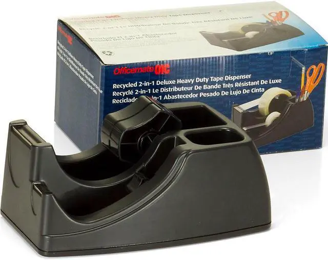 Alt view image 10 of 20 - Officemate Recycled 2-in-1 Heavy Duty Tape Dispenser 1" and 3" Cores Black 96690