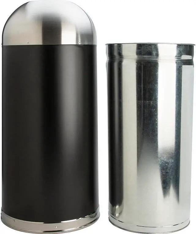 Alt view image 9 of 13 - Genuine Joe Trash Receptacle Domed Top 15 Gal. Black/Silver 58896