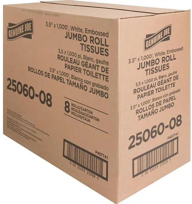 Alt view image 4 of 7 - Genuine Joe Bath Tissue Roll 2-Ply 3-7/8"x9"x3-1/2" 1000' 8/CT White 2506008