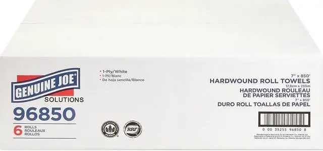 Alt view image 5 of 18 - Genuine Joe Hard Wound Roll Towel 1-Ply 7"x850' 6RL/CT White 96850