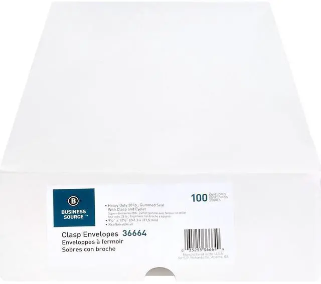 Alt view image 7 of 18 - Business Source Clasp Envelopes 28 lb. 9-1/2"x12-1/2" 100/BX Brown Kraft 36664
