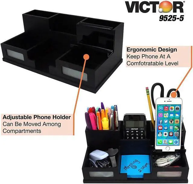 Alt view image 18 of 20 - VICTOR 9525-5 Desktop Organizer,Black,Wood,5-1/2 in. H