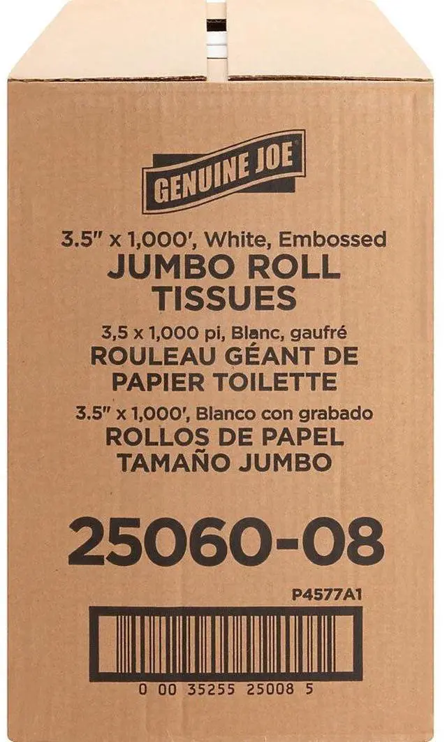 Alt view image 3 of 7 - Genuine Joe Bath Tissue Roll 2-Ply 3-7/8"x9"x3-1/2" 1000' 8/CT White 2506008