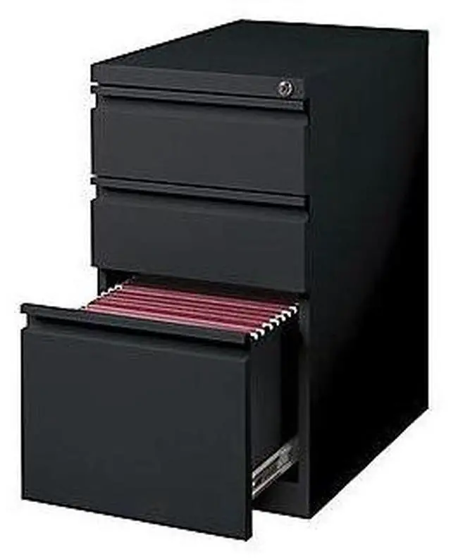 Alt view image 8 of 11 - Lorell Mobile File Pedestal - 15" x 20" x 27.8" - Letter - Ball-bearing Suspension, Recessed Handle, Security Lock - Bla