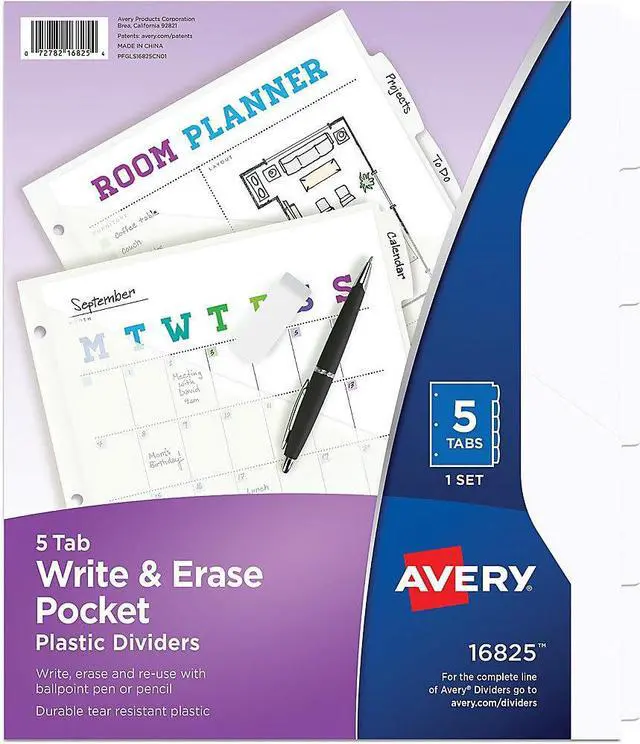 Main image of Avery Dividers Plastic 5 Erasable Tabs Letter-size 1 Set 16825
