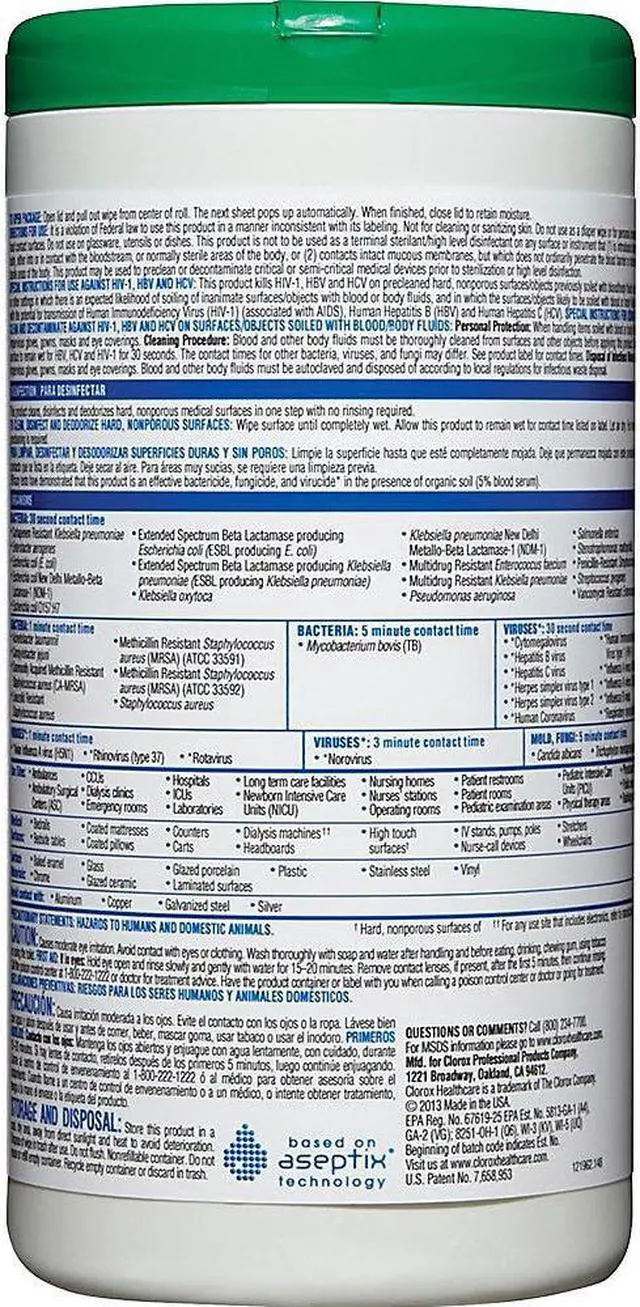 Alt view image 4 of 6 - Clorox Disinfecting Wipes w/Hydrogen Peroxide 155-Wipes WE