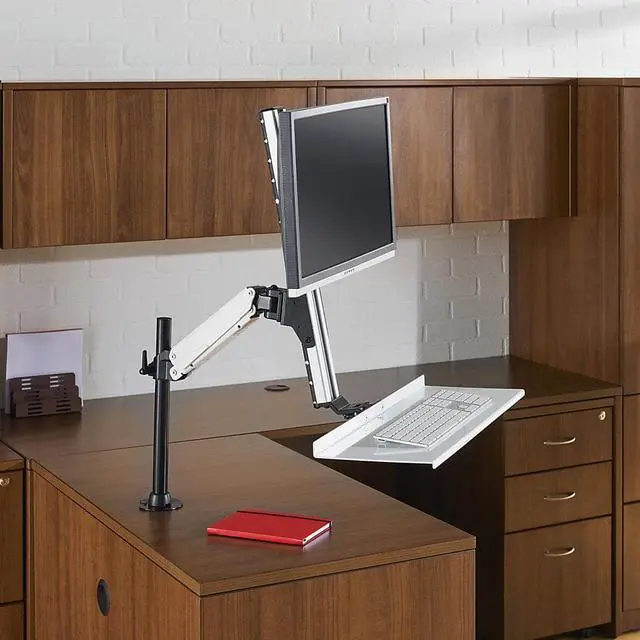 Alt view image 4 of 6 - Lorell Mounting Arm for Monitor, Keyboard, Mouse - Black, Silver - Black, Silver