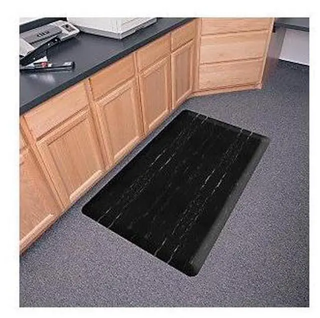 Alt view image 4 of 14 - Genuine Joe Anti-Fatigue Foam Mat Beveled Edges 3'x5' Black Marble 58841