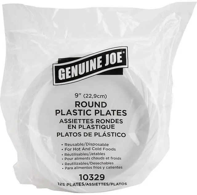 Alt view image 6 of 8 - 9" Plastic Round Plates Reusable/Disposable 125/PK White