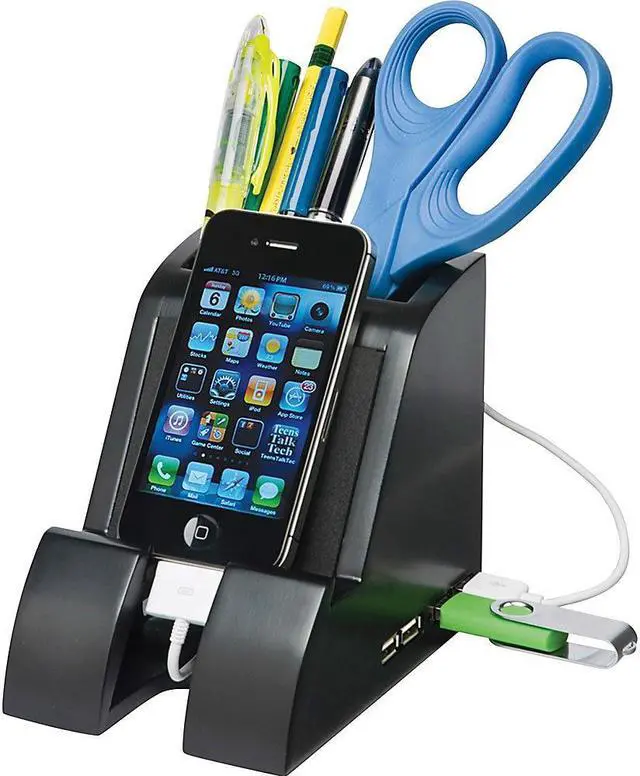 Alt view image 15 of 20 - Victor Smart Charge Pencil Cup with USB Charging Hub Black PH600