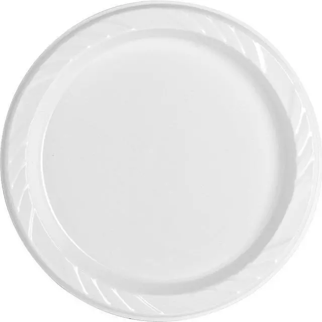 Alt view image 7 of 8 - 9" Plastic Round Plates Reusable/Disposable 125/PK White
